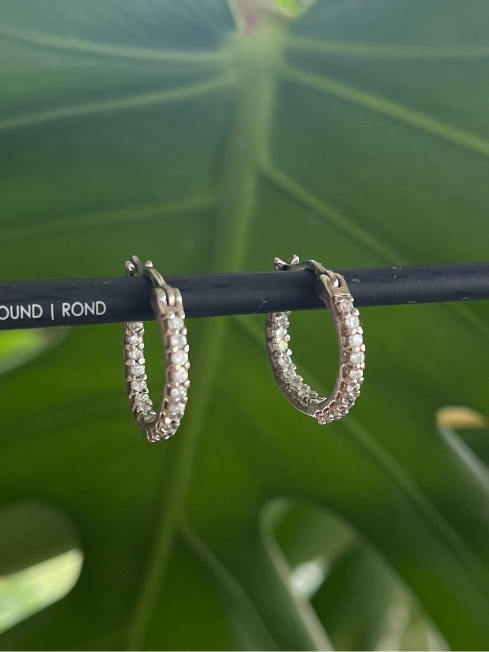Vintage Sterling Silver CZ Hoop Earrings